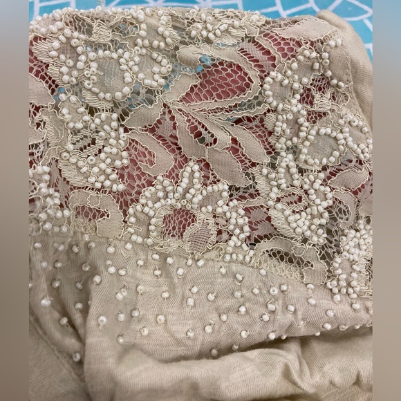 LOFT Tops - 💛TODAY***$15***Ann Taylor Loft beige t-shirt with sheer neck and sleeves